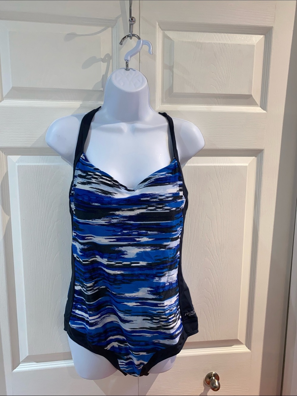 Roots Swim Blue and Black Patterned Swimsuit Bathing Suit Size 16